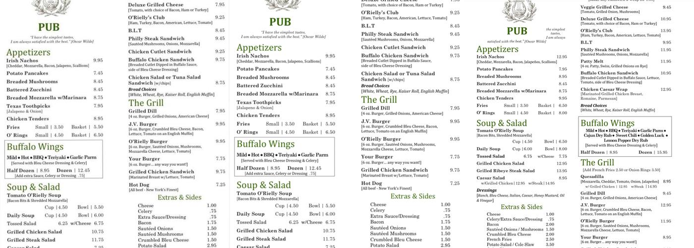 O’Rielly’s Pub & Grill Menu