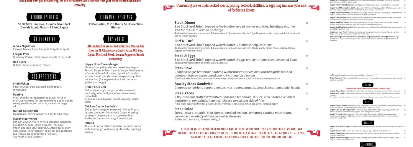 Rowley Inn Menu