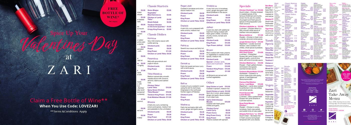 Zari Restaurant | Crawley Menu