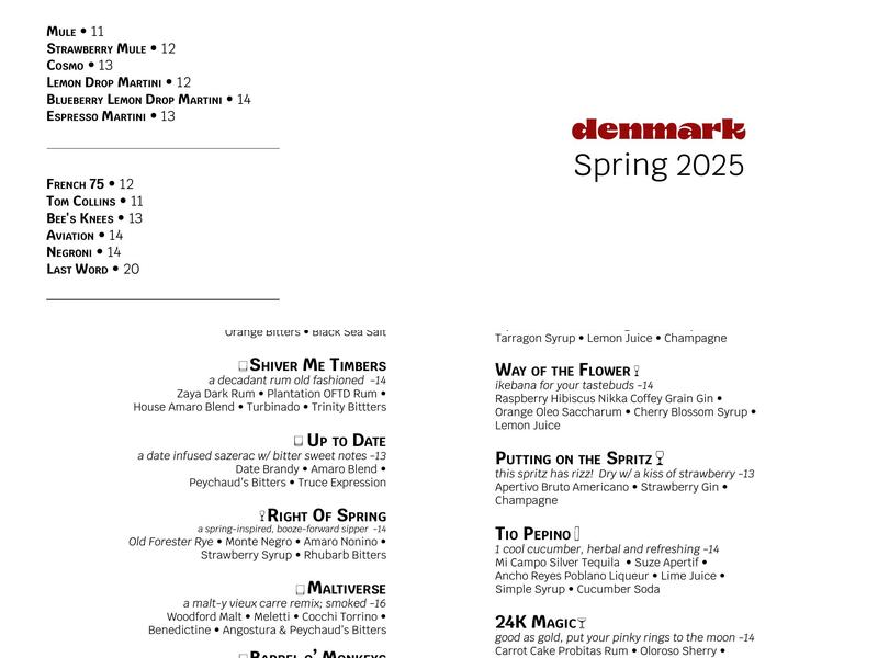 DENMARK Menu