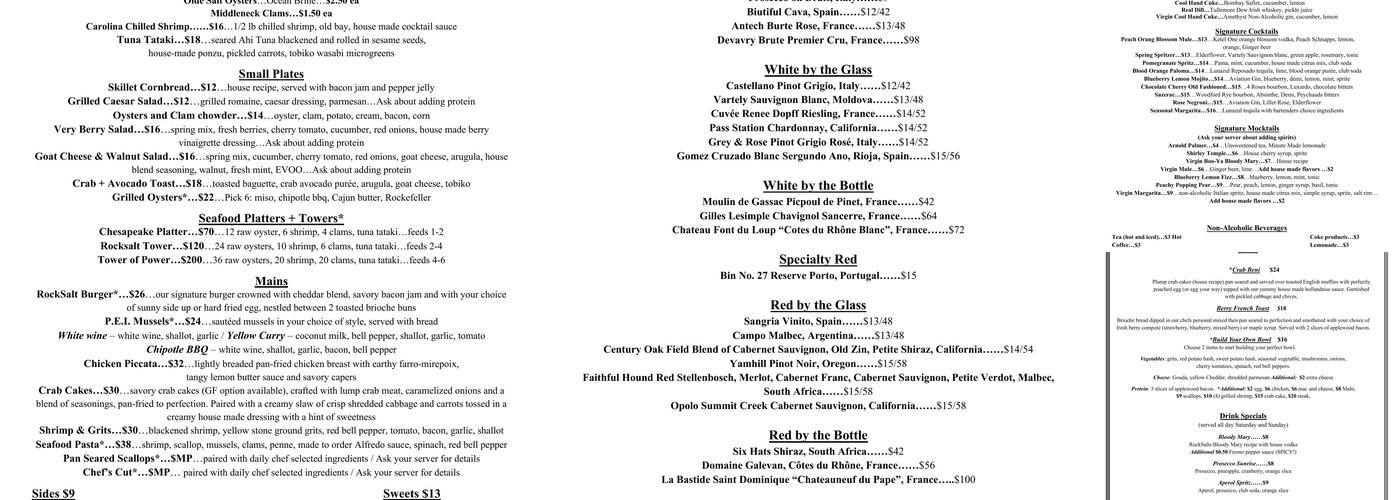 ROCKSALT - Charlotte Menu