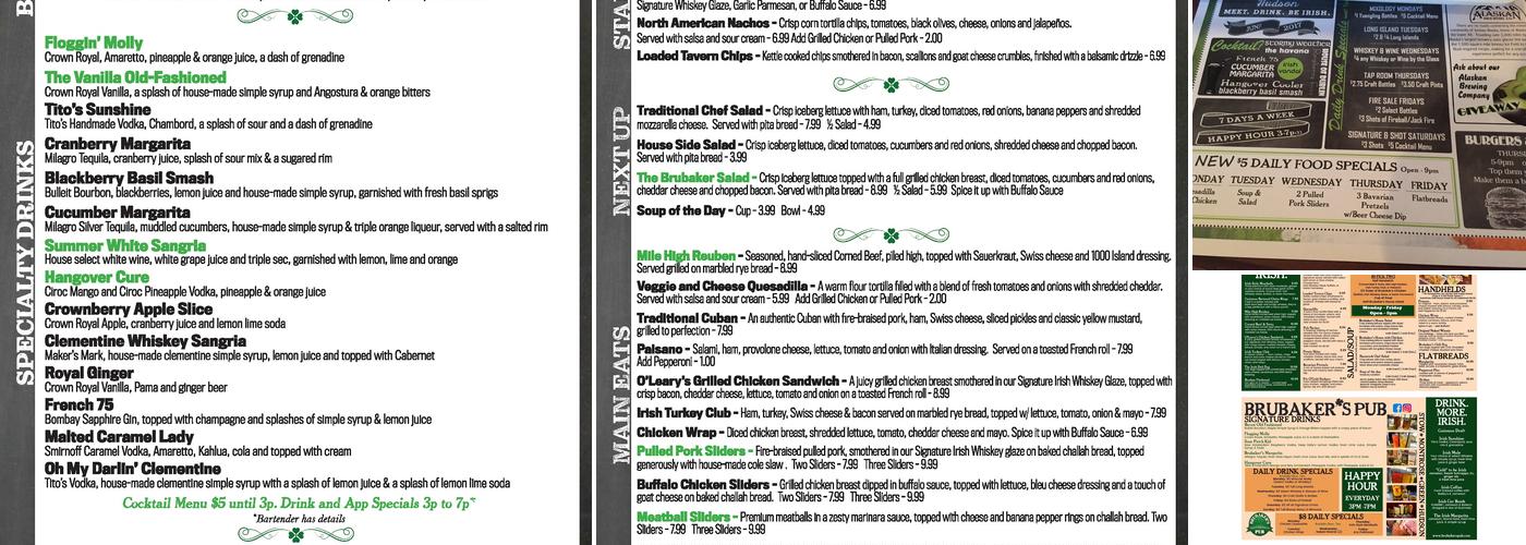 Brubaker's Pub Menu