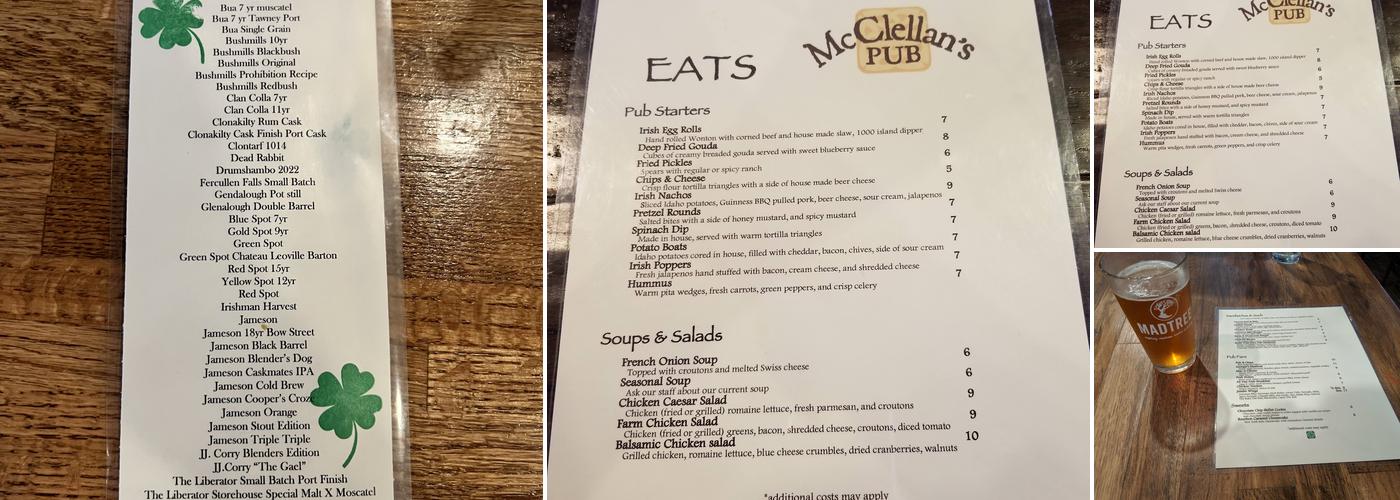 McClellan's Pub Menu