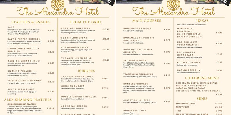 The Alexandra Hotel Darwen Menu