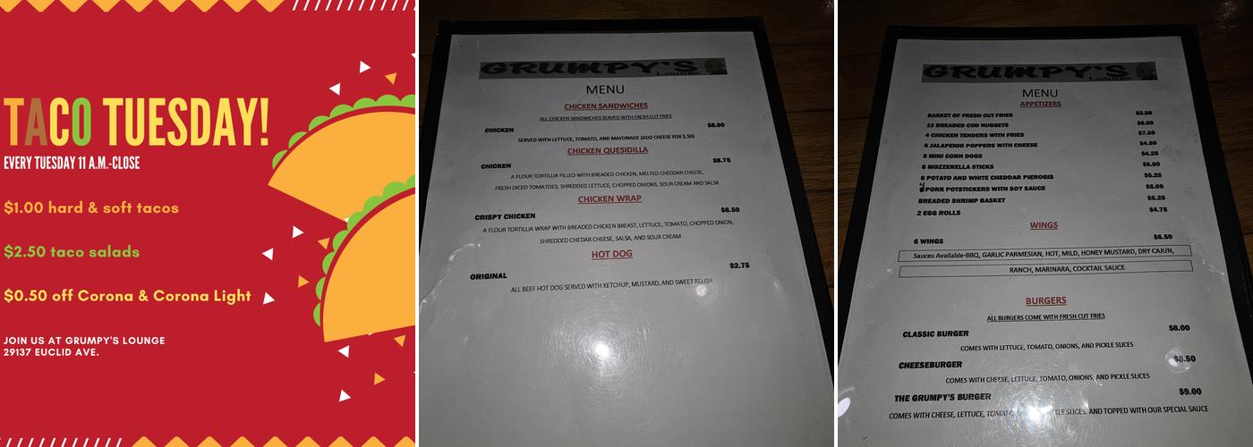 Grumpy's Lounge Menu