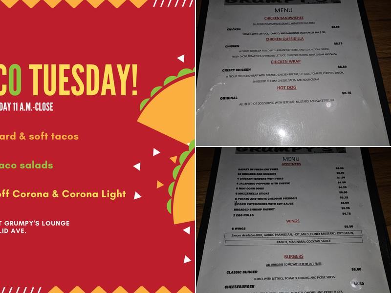 Grumpy's Lounge Menu