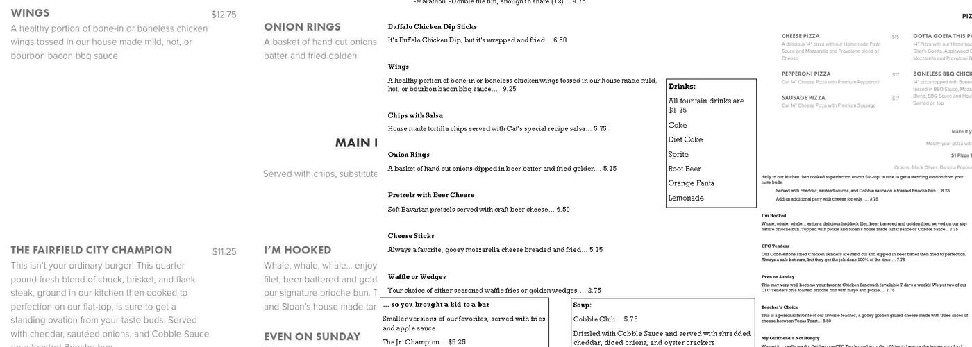 Cobblestone Tavern Menu