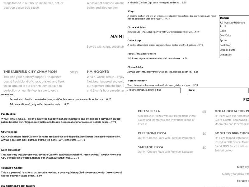 Cobblestone Tavern Menu