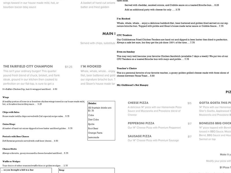 Cobblestone Tavern Menu