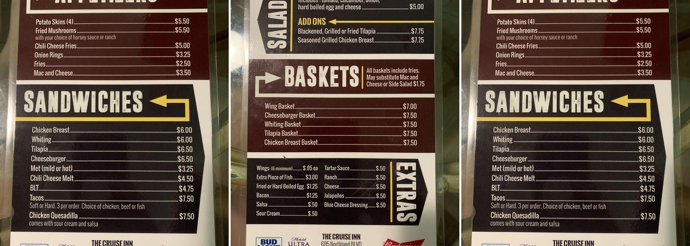 Cruise Inn Sports Bar & Grill Menu