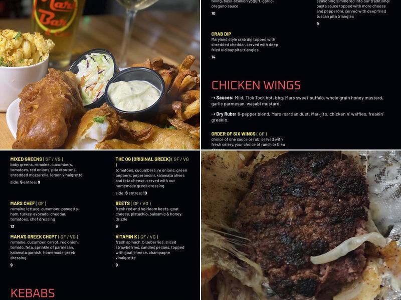 Mars Bar & Café Menu