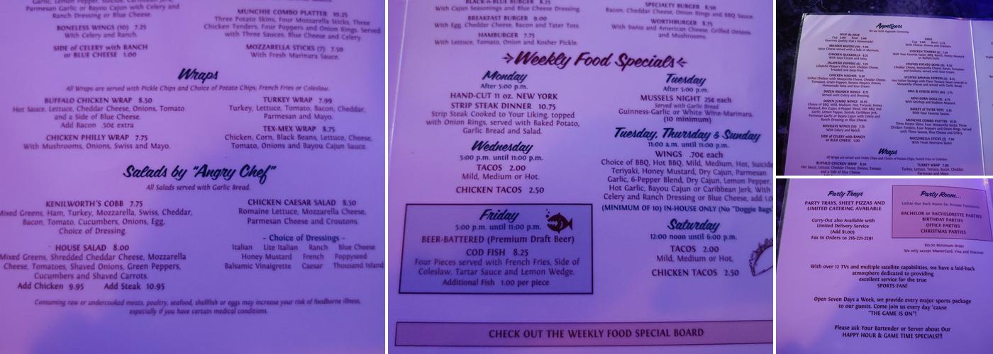 Kenilworth Tavern Menu