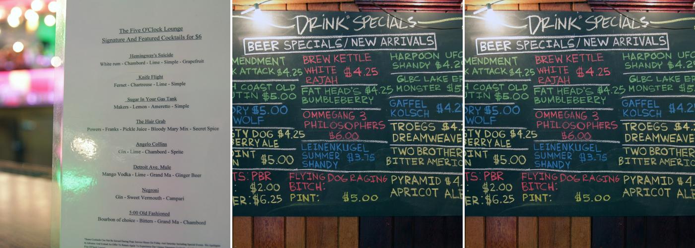 Five O'Clock Lounge Menu