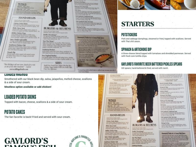 The Old Bag of Nails Pub - Mansfield Menu