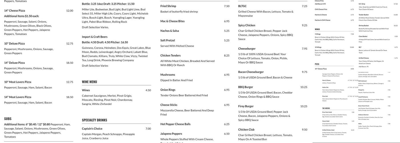 River Rock Menu