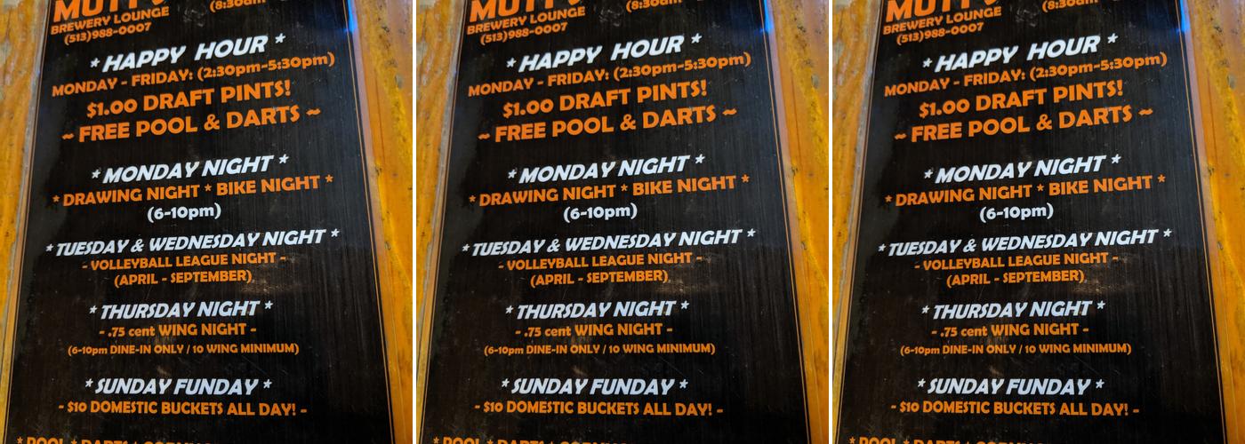Mutts Brewery Lounge & Rest Menu