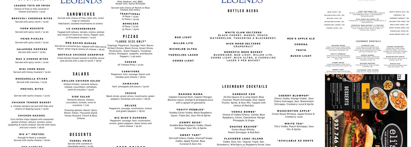 JD Legends Menu
