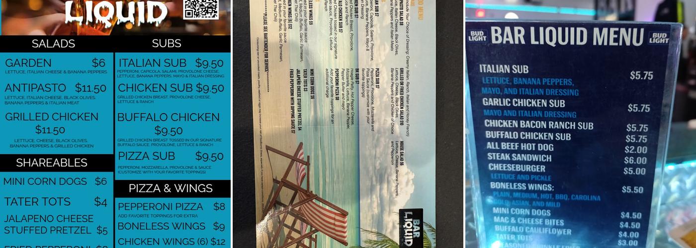 BAR LIQUID LLC Menu