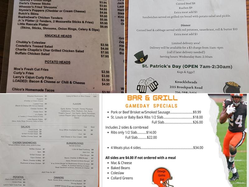 Knuckleheads Menu