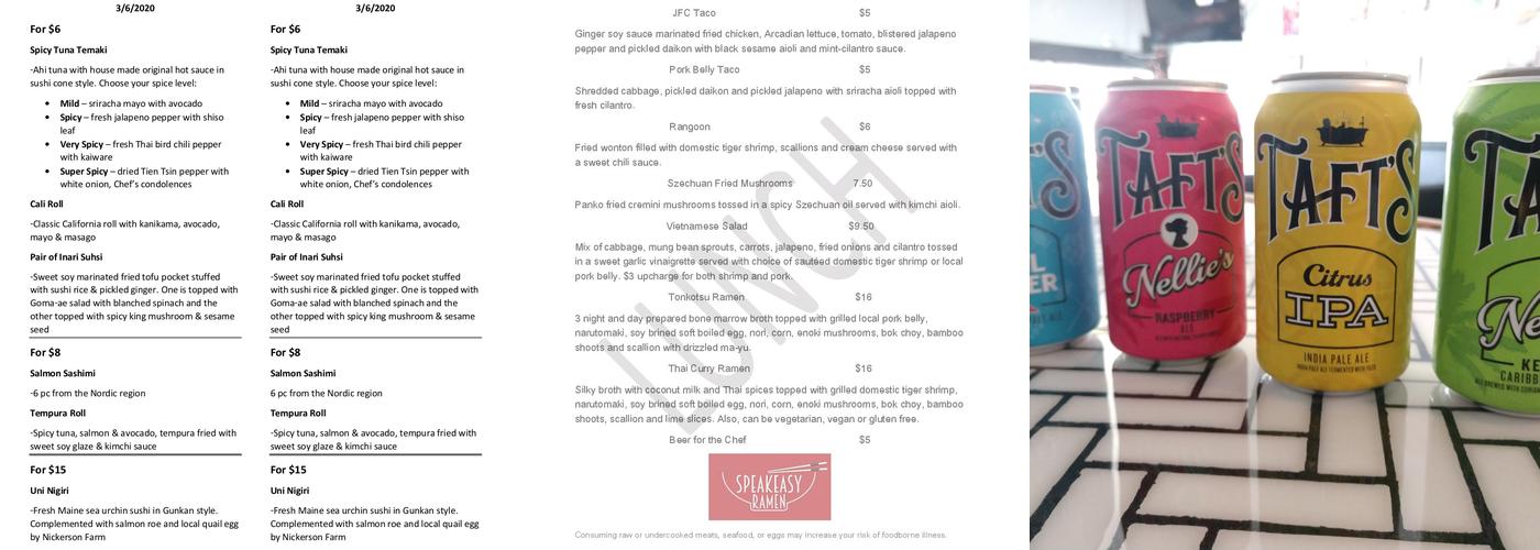 Speakeasy Ramen Menu