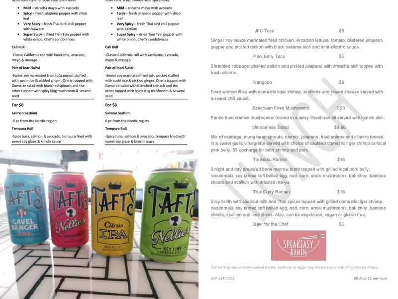 Speakeasy Ramen Menu