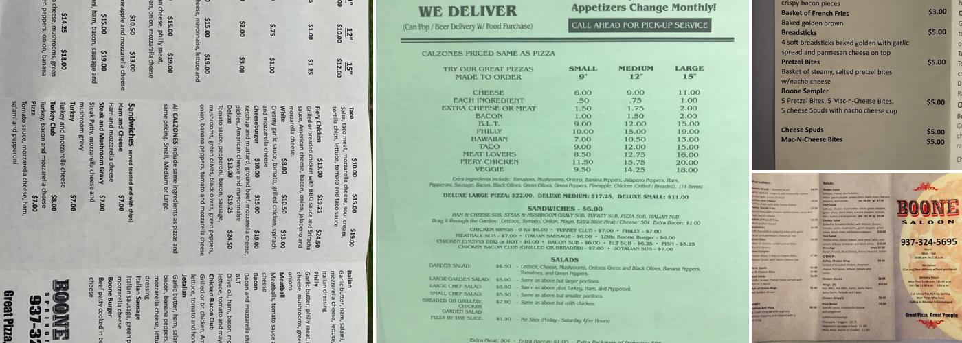 Boone Saloon Menu