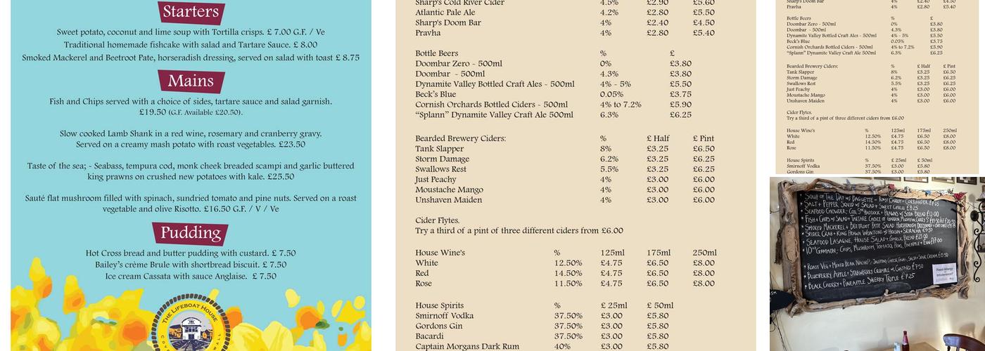 The Lifeboat House Restaurant Menu