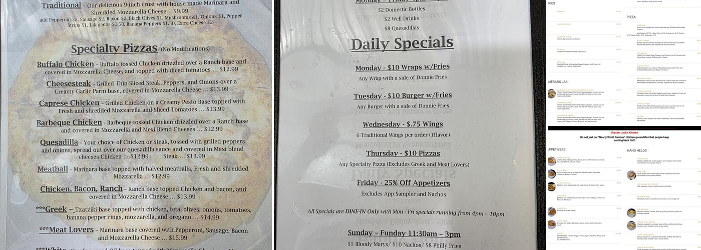Kracker Jacks Menu