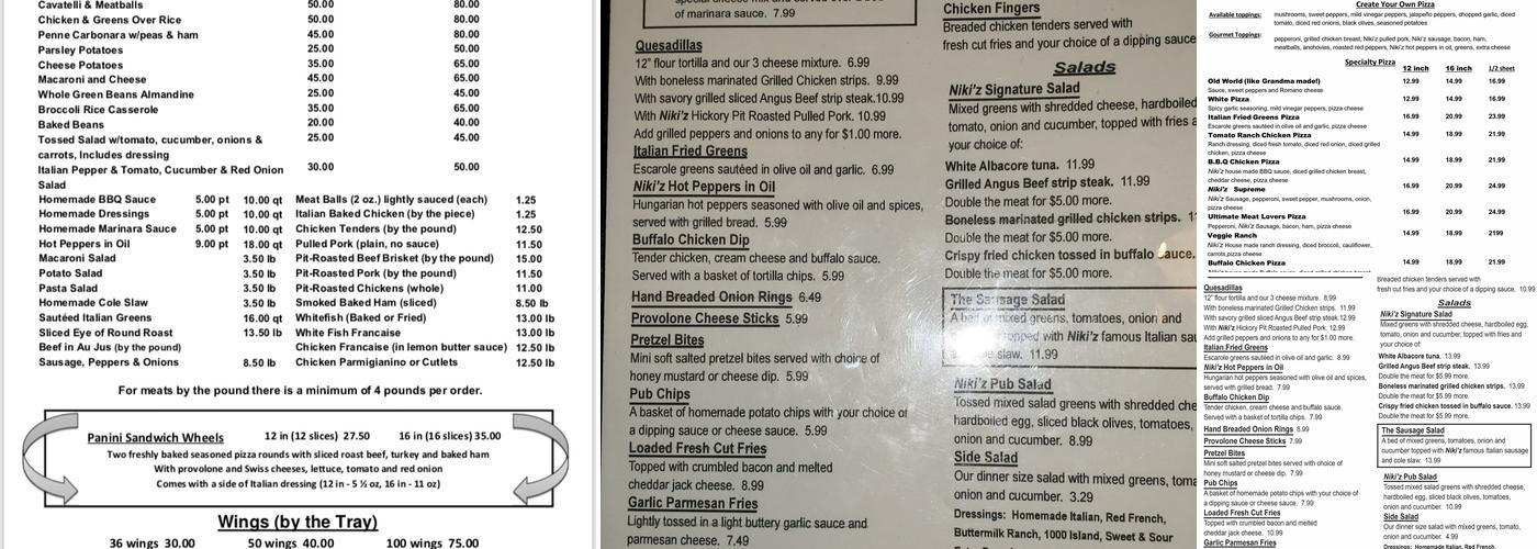 Niki'z Pub Menu
