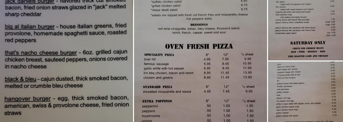 Patsy's Bar Menu