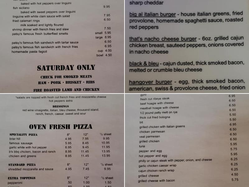 Patsy's Bar Menu