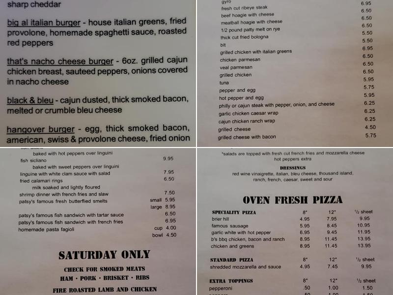 Patsy's Bar Menu