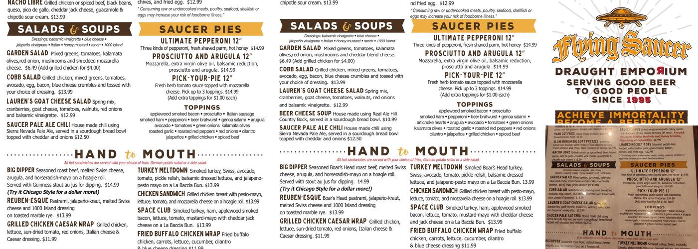 Flying Saucer Draught Emporium Menu