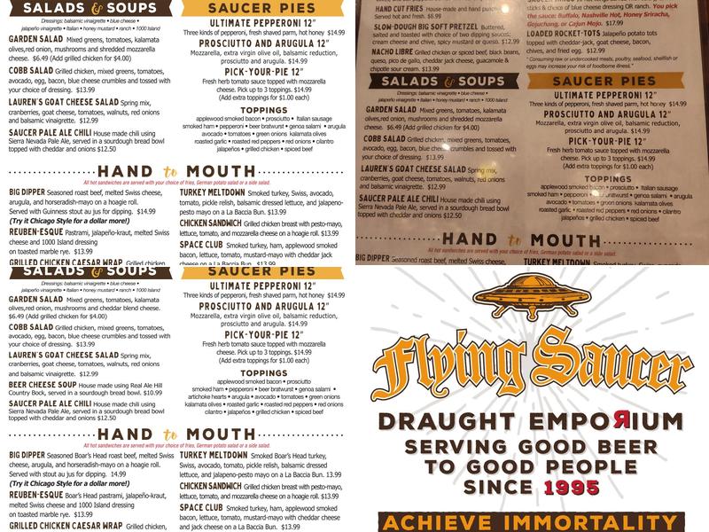 Flying Saucer Draught Emporium Menu