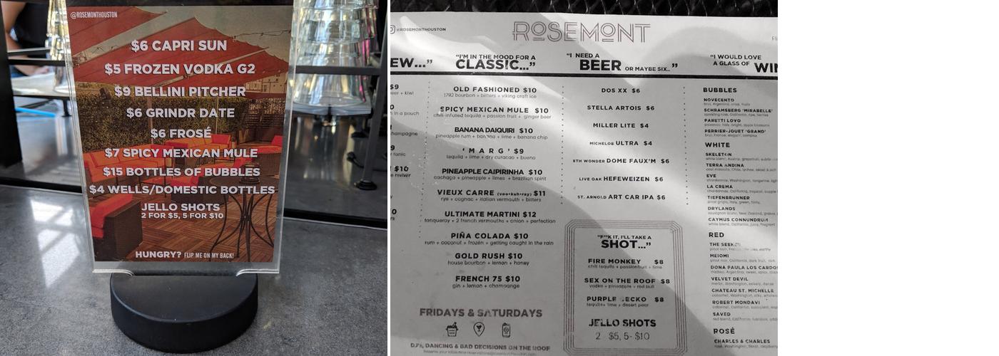Rosemont Menu