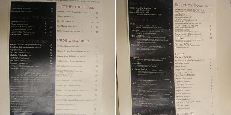Fox Hollow Menu