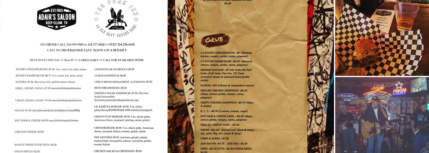 Adair's Saloon Menu