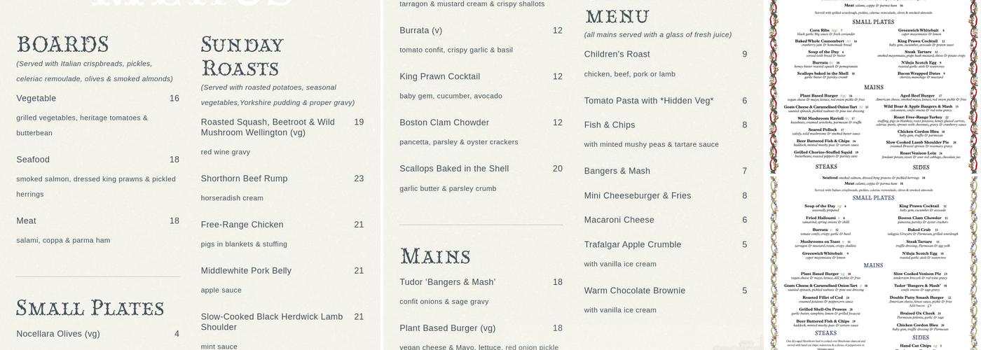 Trafalgar Tavern Menu
