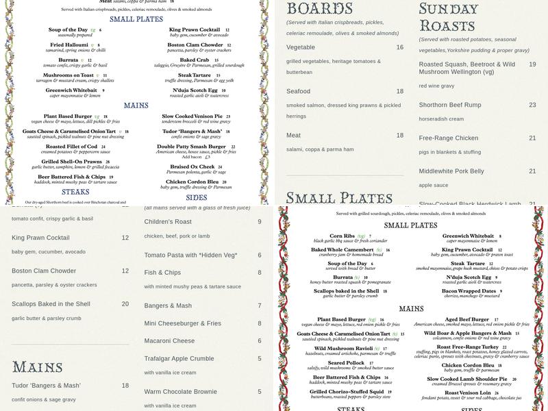 Trafalgar Tavern Menu