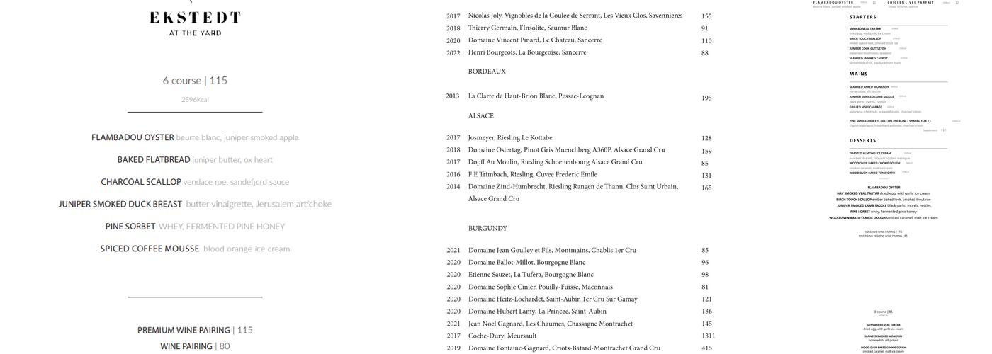 Ekstedt at The Yard Menu