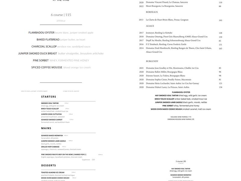 Ekstedt at The Yard Menu