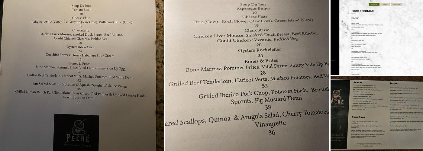 Péché Menu