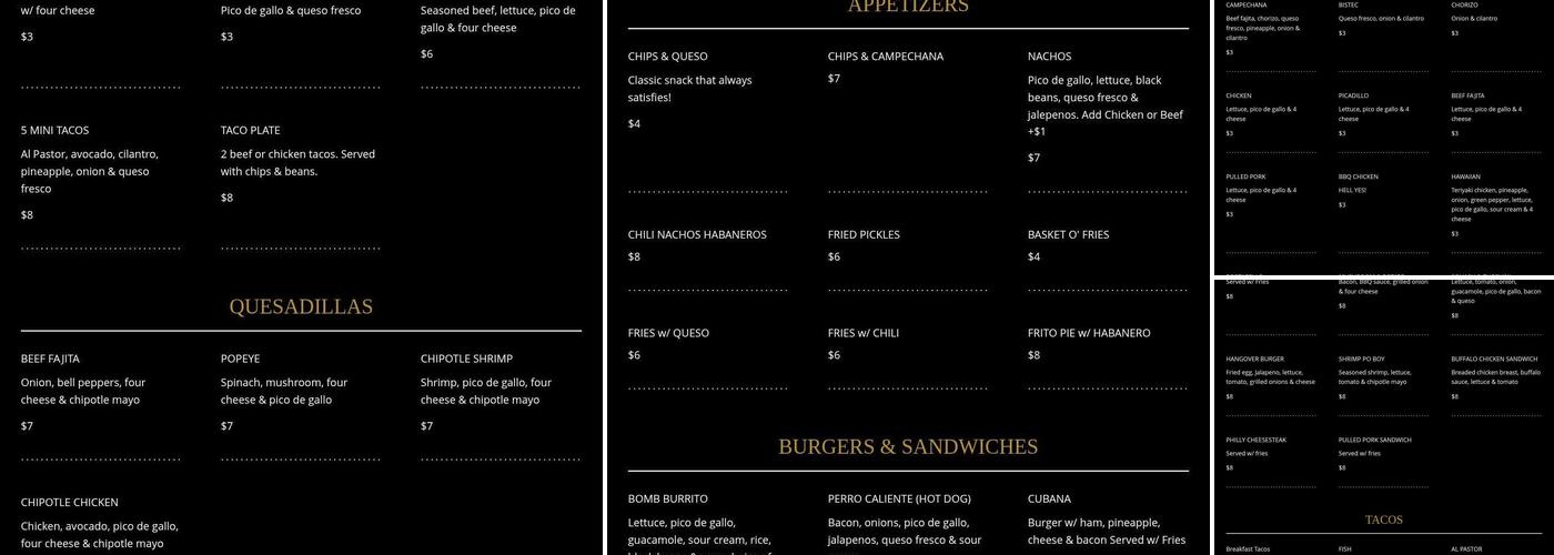 The White Horse Menu