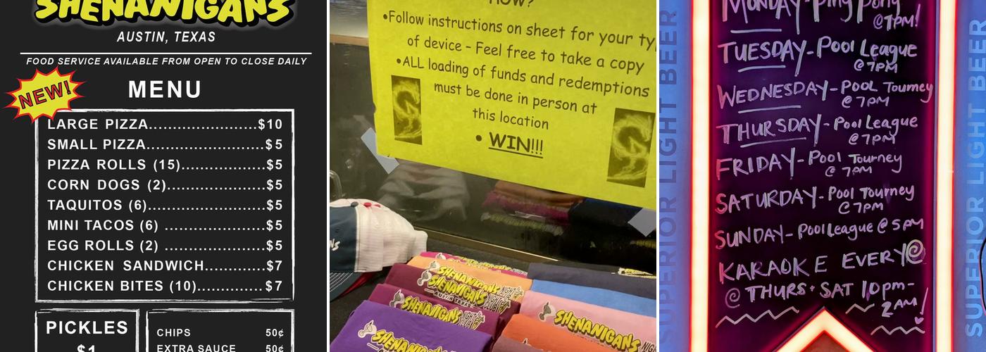 Shenanigans Nightclub Menu