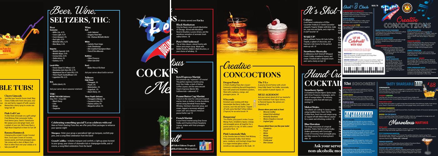 Pete's Dueling Piano Bar Menu