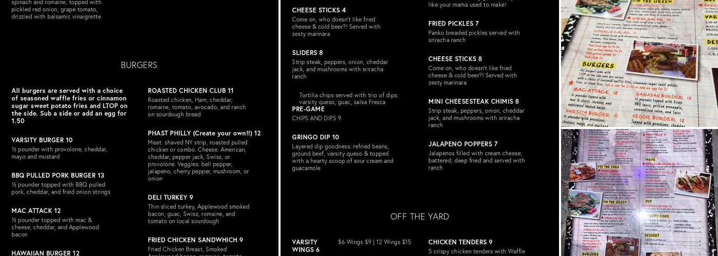 Varsity Tavern Menu