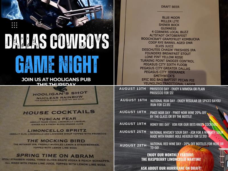 Hooligans Pub Menu
