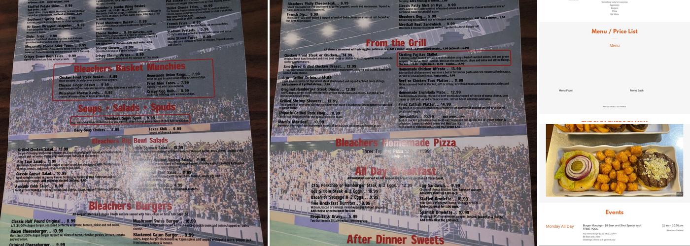 Bleachers Menu