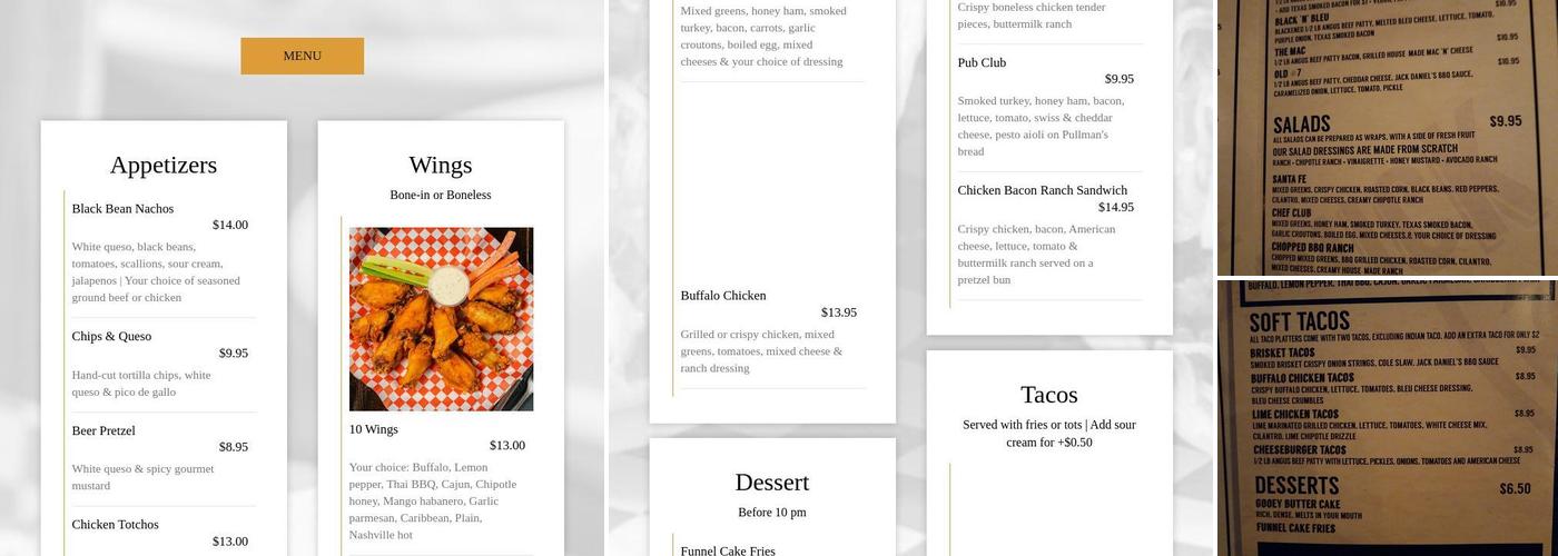 The Mucky Duck Bar Menu