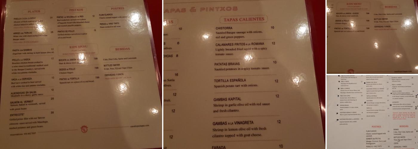 Casa Lopez Tapas Bar Menu